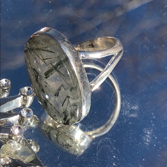 BOUTIQUE GREEN RUTILE IN QUARTZ 925 SILVER RING 7 - Picture 5 of 12